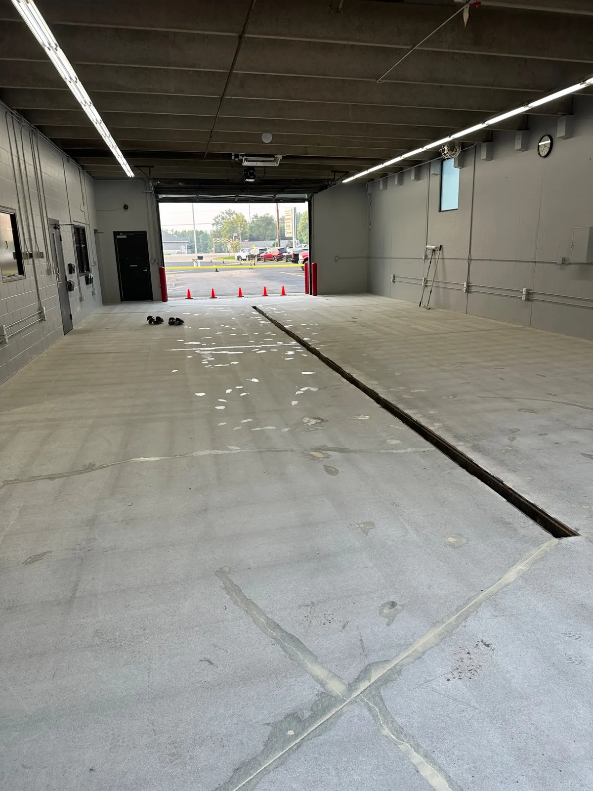 Repaired commercial concrete before resinous flooring installation