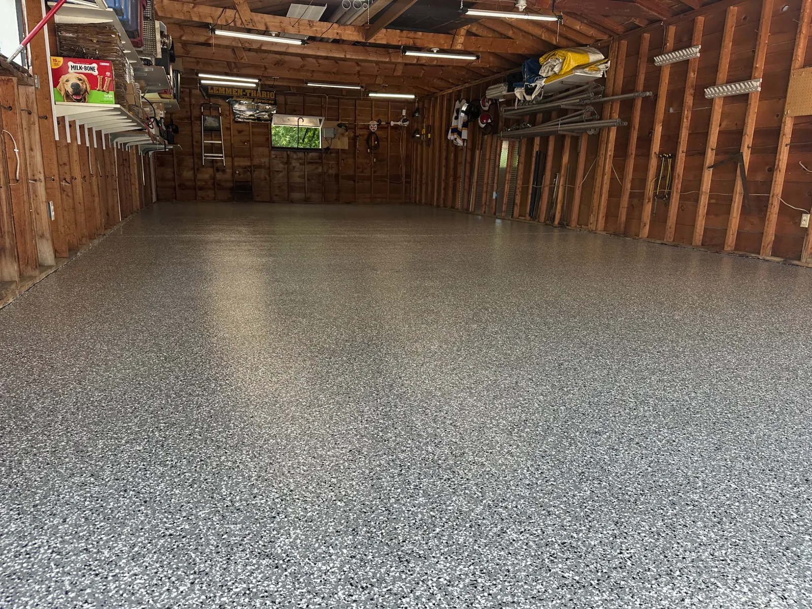 Finished garage floor coating